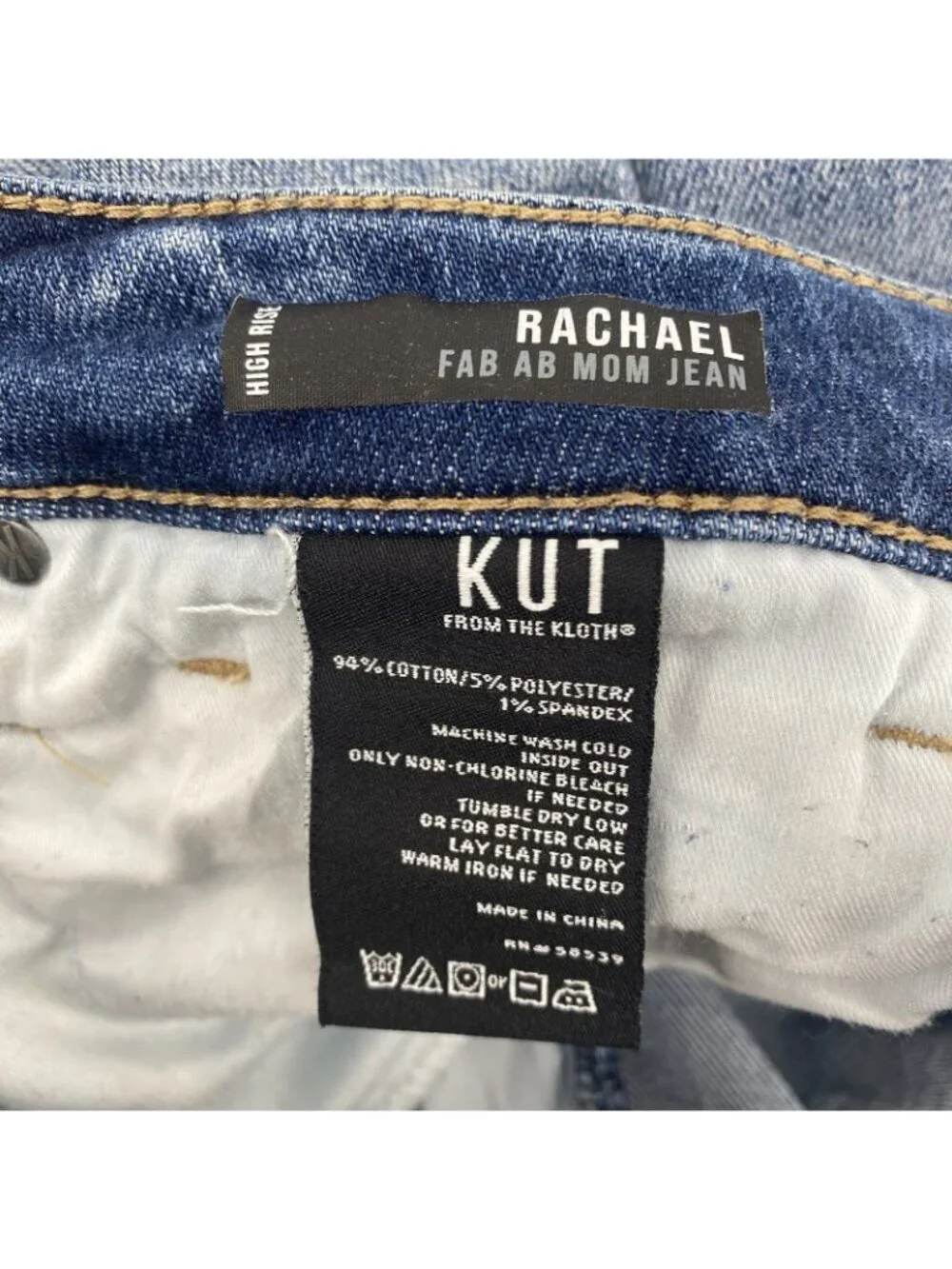 KUT From The Kloth Size 8 Blue Rachel High Rise Mom Jeans Cropped Distressed